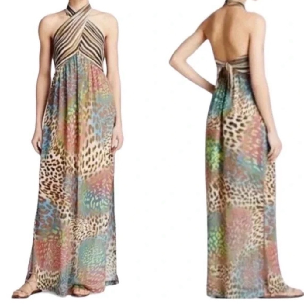 Solaris leopard and zebra animal print halter maxi dress